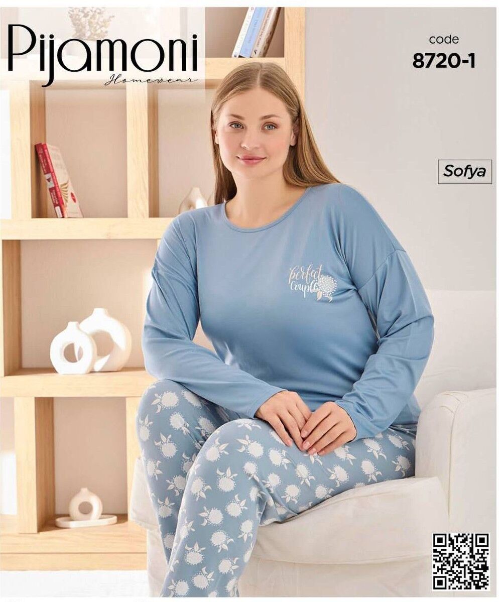 PİJAMONİ 8720-1 BAYAN SOFYA BATTAL PİJAMA TAKIMI