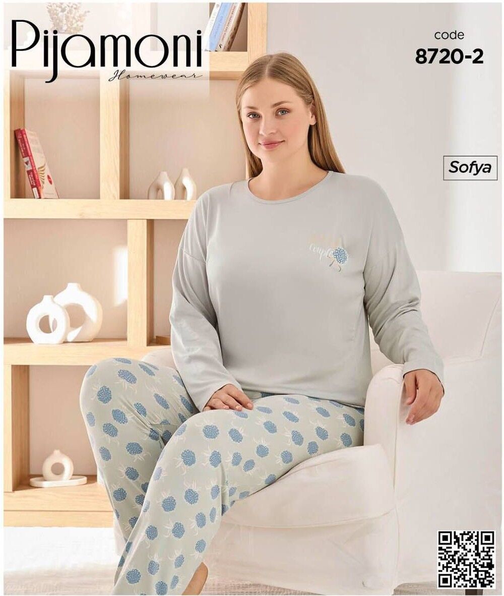 PİJAMONİ 8720-2 BAYAN SOFYA BATTAL PİJAMA TAKIMI