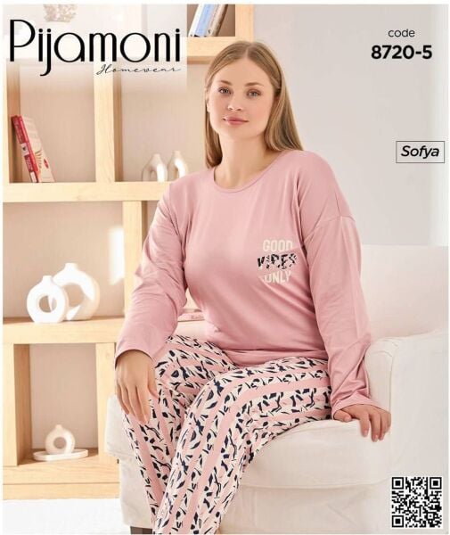 PİJAMONİ 8720-5 BAYAN SOFYA BATTAL PİJAMA TAKIMI