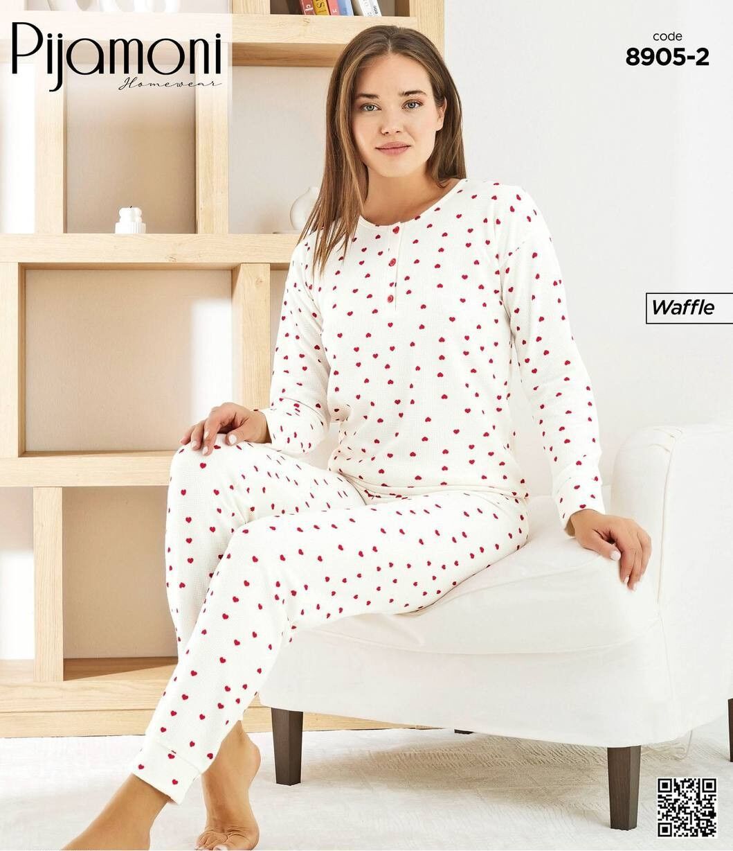 PİJAMONİ 8905-2 BAYAN WAFFLE PİJAMA TAKIM