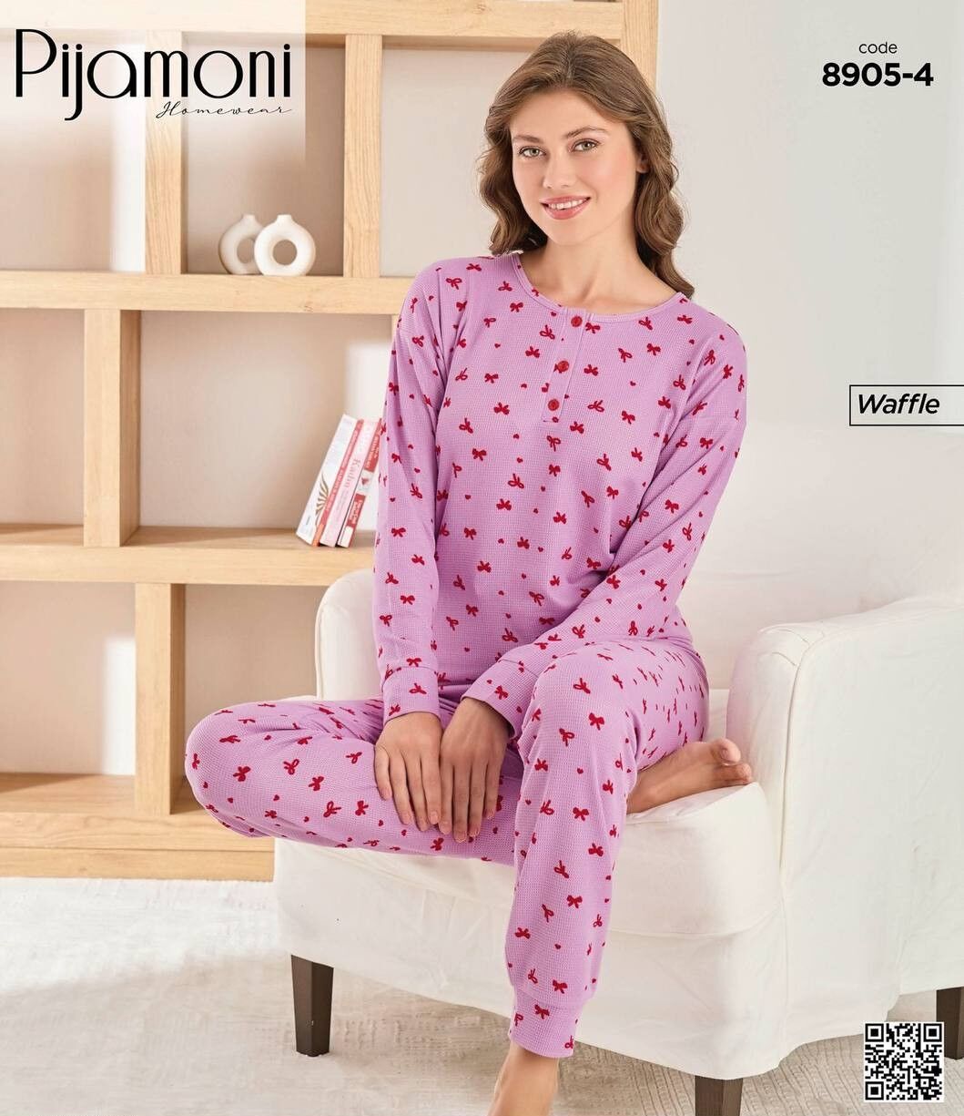 PİJAMONİ 8905-4 BAYAN WAFFLE PİJAMA TAKIM