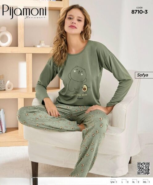 PİJAMONİ 8710-3 BAYAN SOFYA PİJAMA TAKIMI