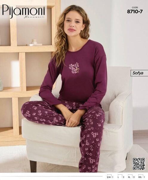PİJAMONİ 8710-7 BAYAN SOFYA PİJAMA TAKIMI