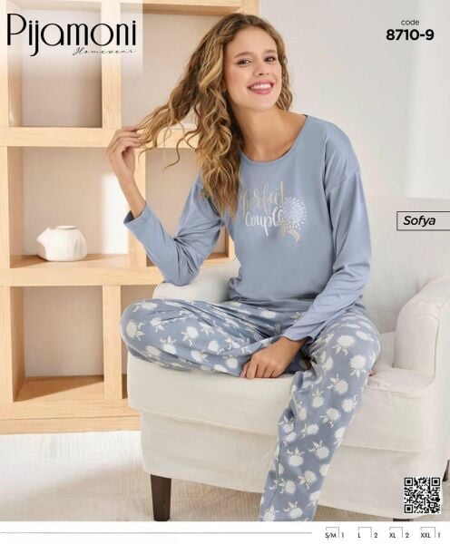 PİJAMONİ 8710-9 BAYAN SOFYA PİJAMA TAKIMI