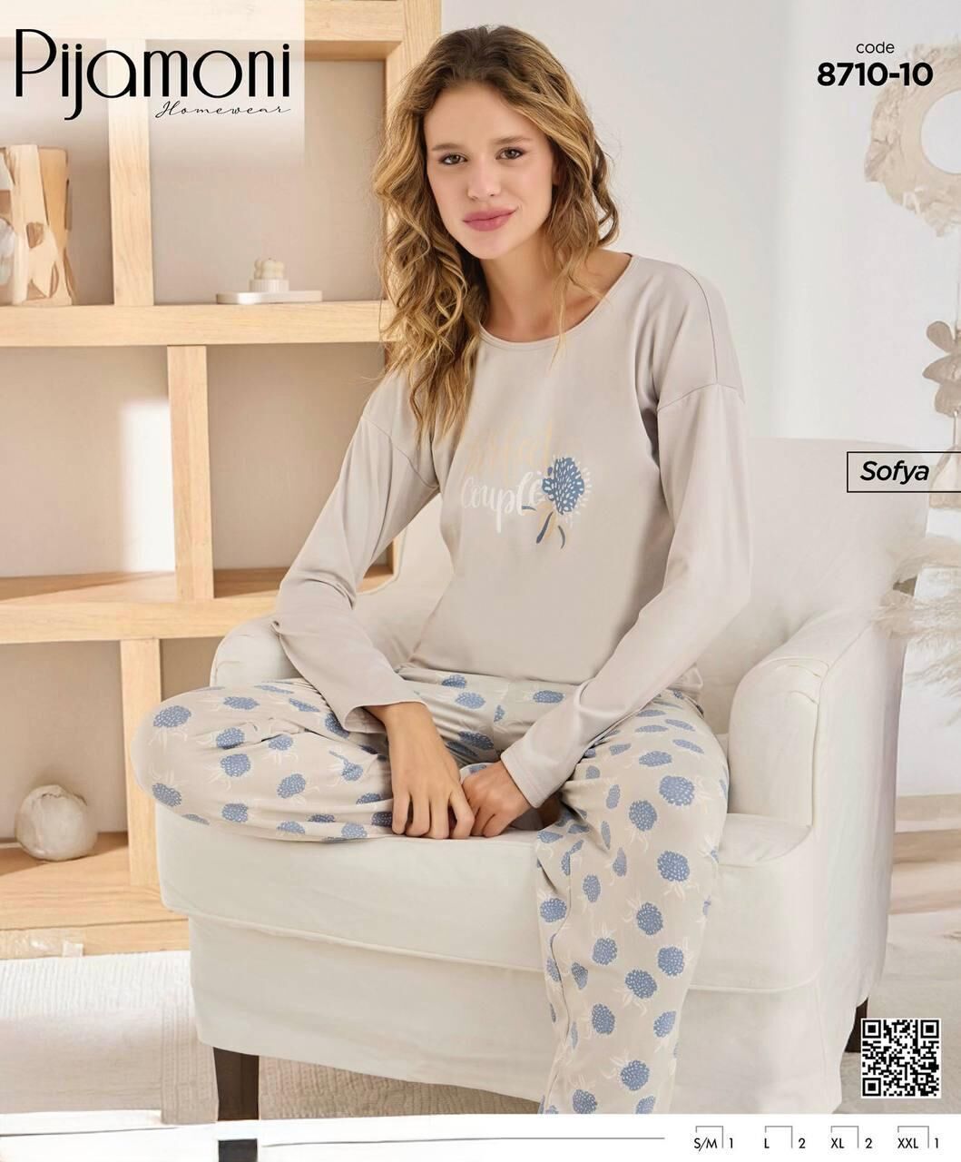 PİJAMONİ 8710-10 BAYAN SOFYA PİJAMA TAKIMI