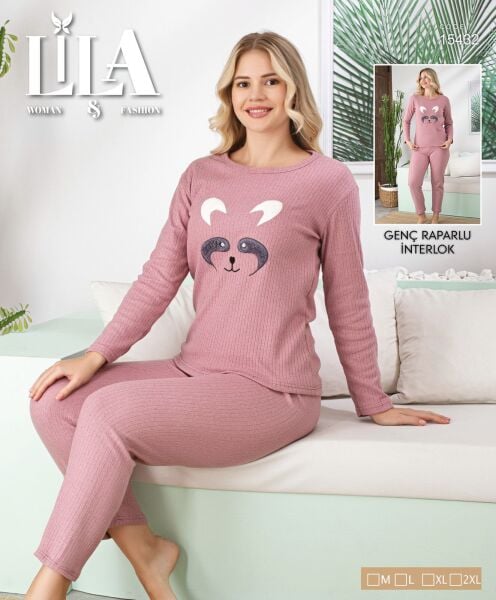 LİLA 15432 BAYAN RAPORLU İNTERLOK PİJAMA TAKIMI