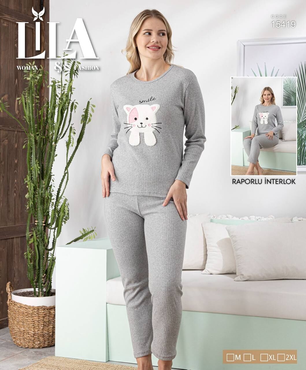 LİLA 15419 BAYAN RAPORLU İNTERLOK PİJAMA TAKIMI