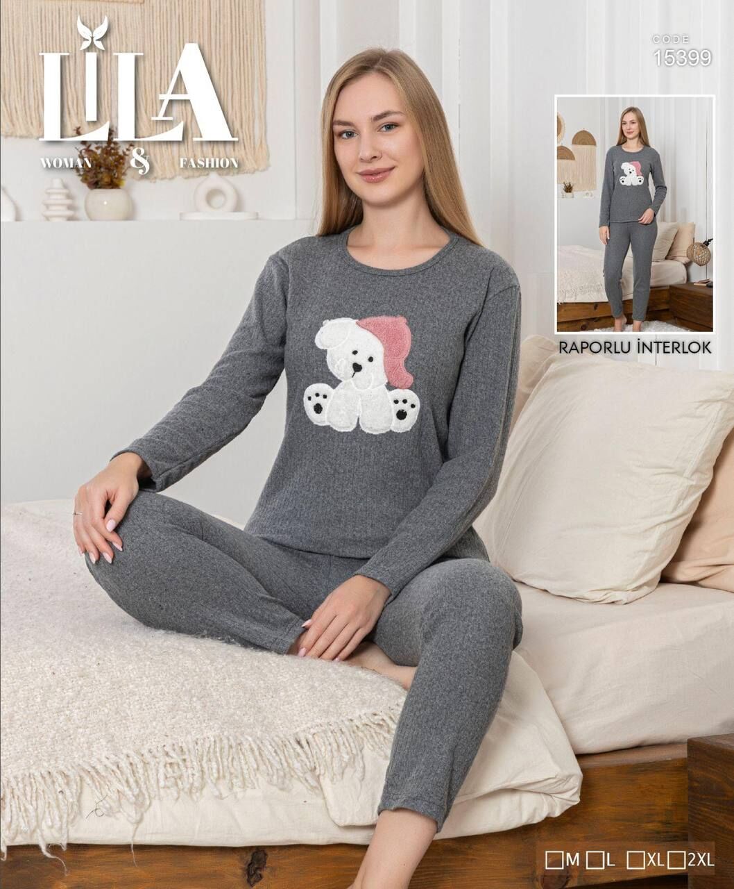 LİLA 15399 BAYAN RAPORLU İNTERLOK PİJAMA TAKIMI