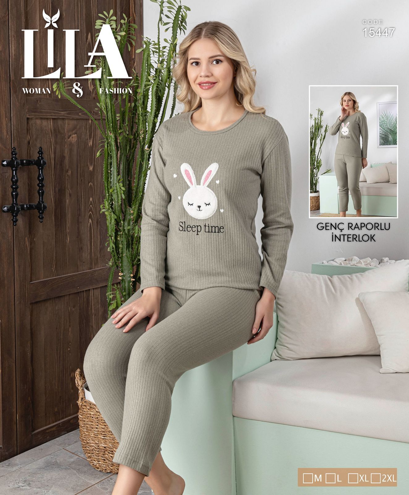 LİLA 15447 BAYAN RAPORLU İNTERLOK PİJAMA TAKIMI
