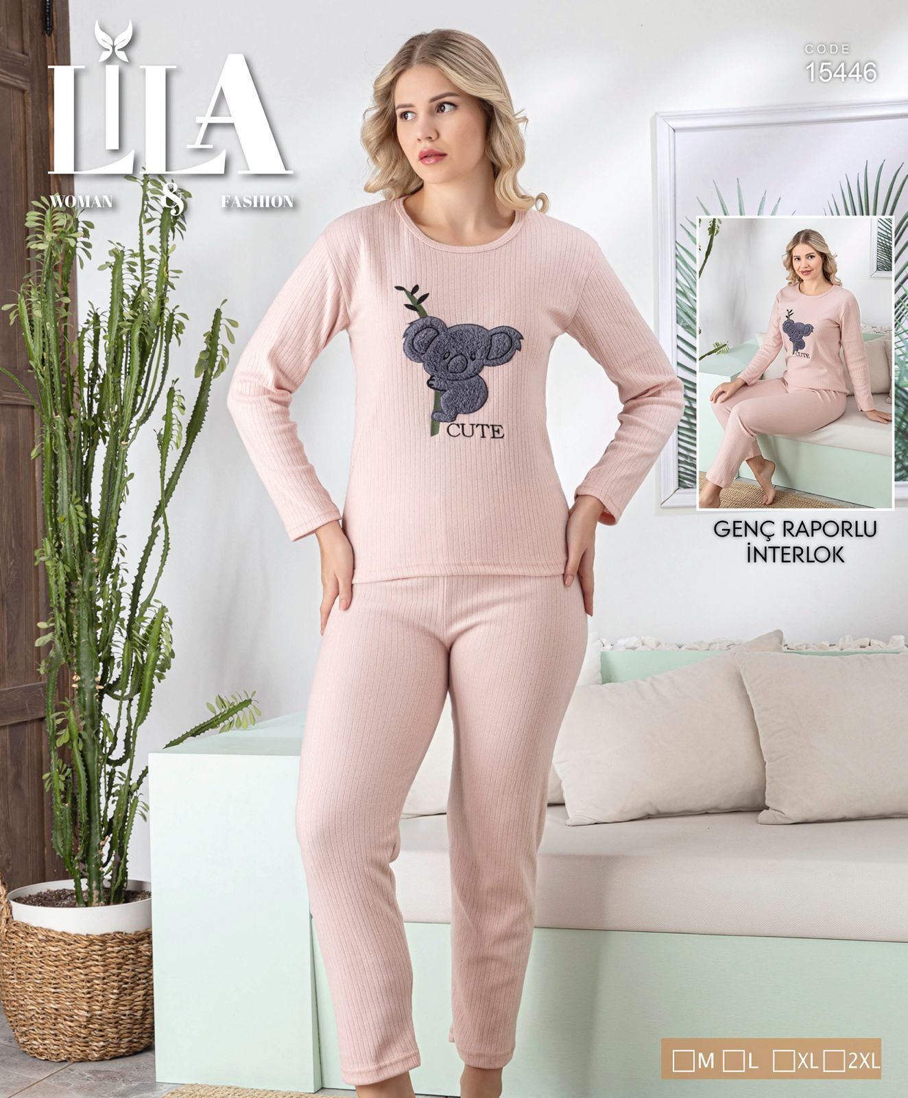 LİLA 15446 BAYAN RAPORLU İNTERLOK PİJAMA TAKIMI