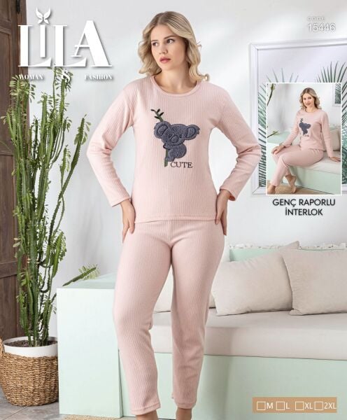 LİLA 15446 BAYAN RAPORLU İNTERLOK PİJAMA TAKIMI