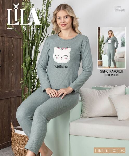 LİLA 15448 BAYAN RAPORLU İNTERLOK PİJAMA TAKIMI