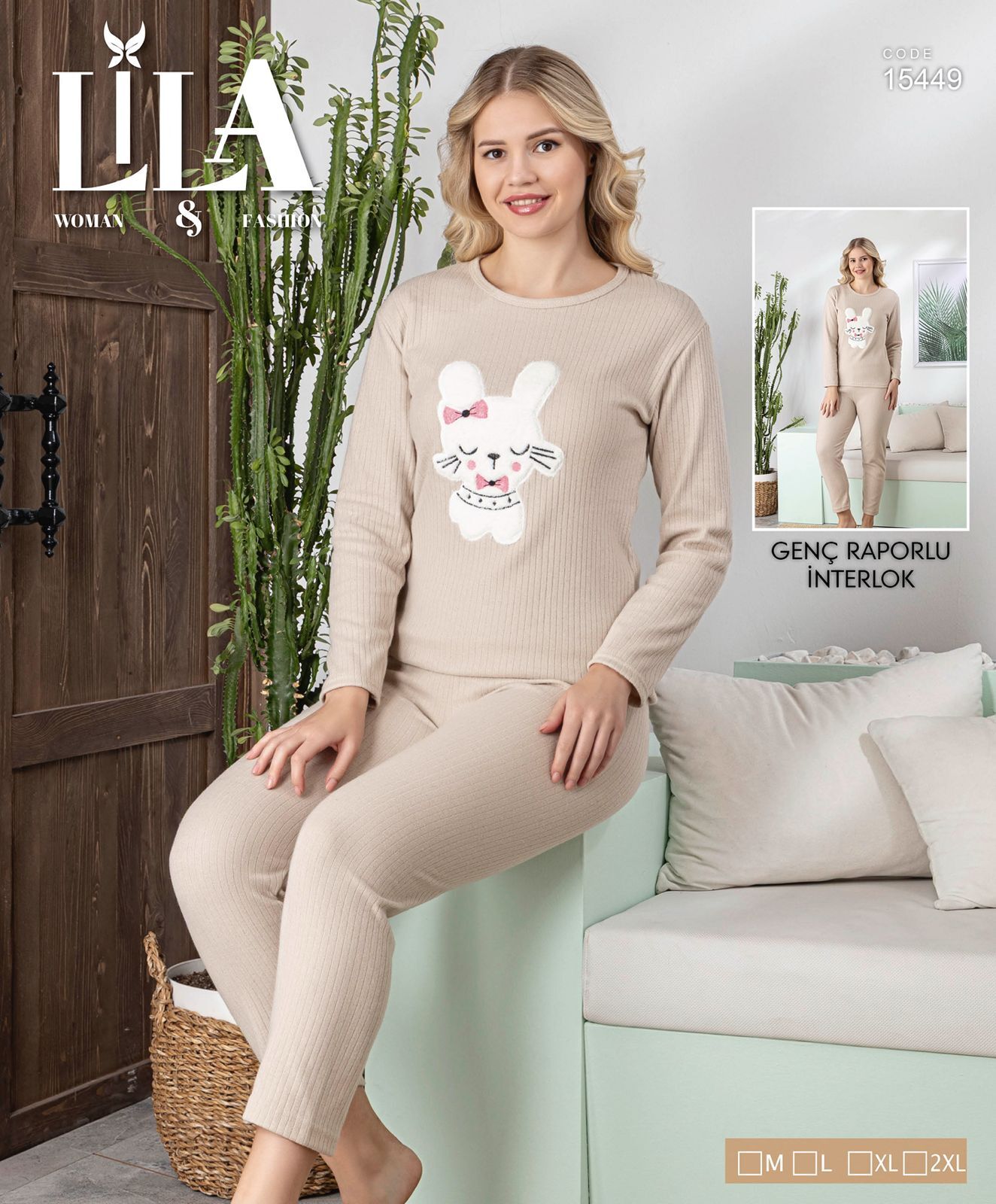 LİLA 15449 BAYAN RAPORLU İNTERLOK PİJAMA TAKIMI