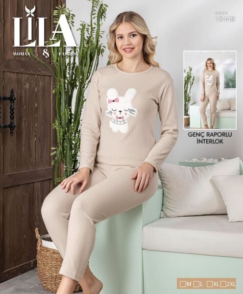 LİLA 15449 BAYAN RAPORLU İNTERLOK PİJAMA TAKIMI