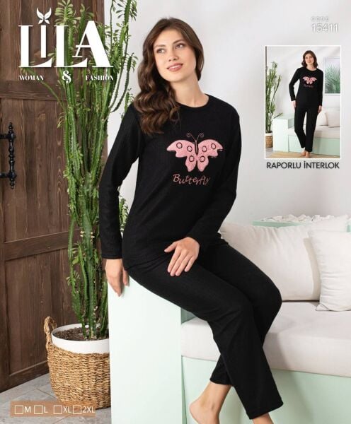 LİLA 15411 BAYAN RAPORLU İNTERLOK PİJAMA TAKIMI