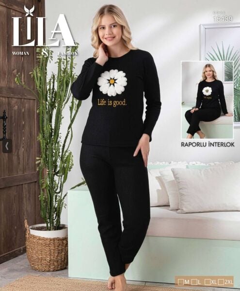 LİLA 15439-1 BAYAN PAPATYA İNTERLOK PİJAMA TAKIMI