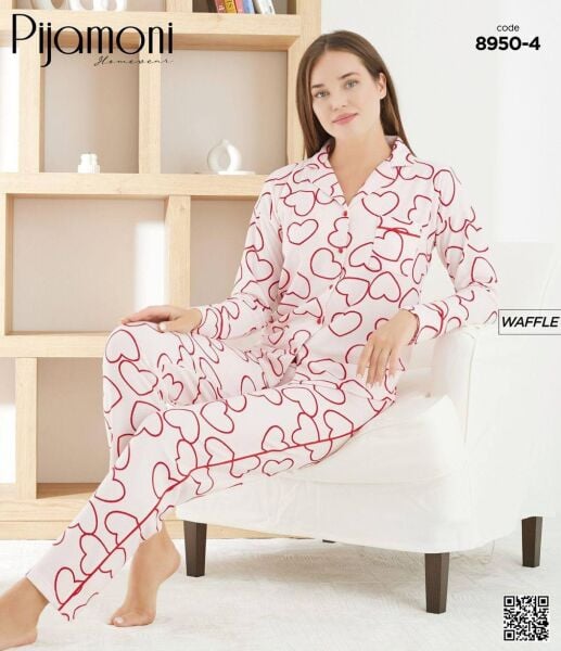 PİJAMONİ 8950-4 BAYAN WAFFLE PİJAMA TAKIM