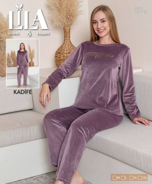 LİLA 15445 BAYAN KADİFE PİJAMA TAKIMI