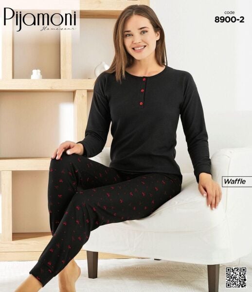 PİJAMONİ 8900-2 BAYAN WAFFLE PİJAMA TAKIM