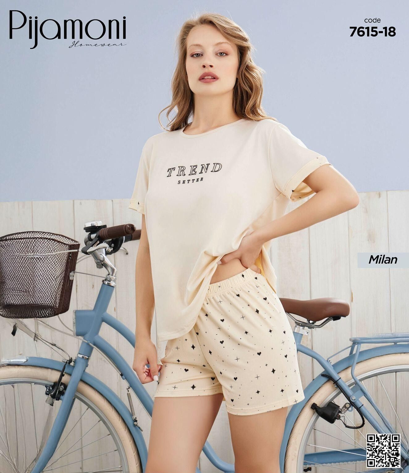 PİJAMONİ 7615-18 BAYAN MİLAN KISA KOL ŞORTLU TAKIM
