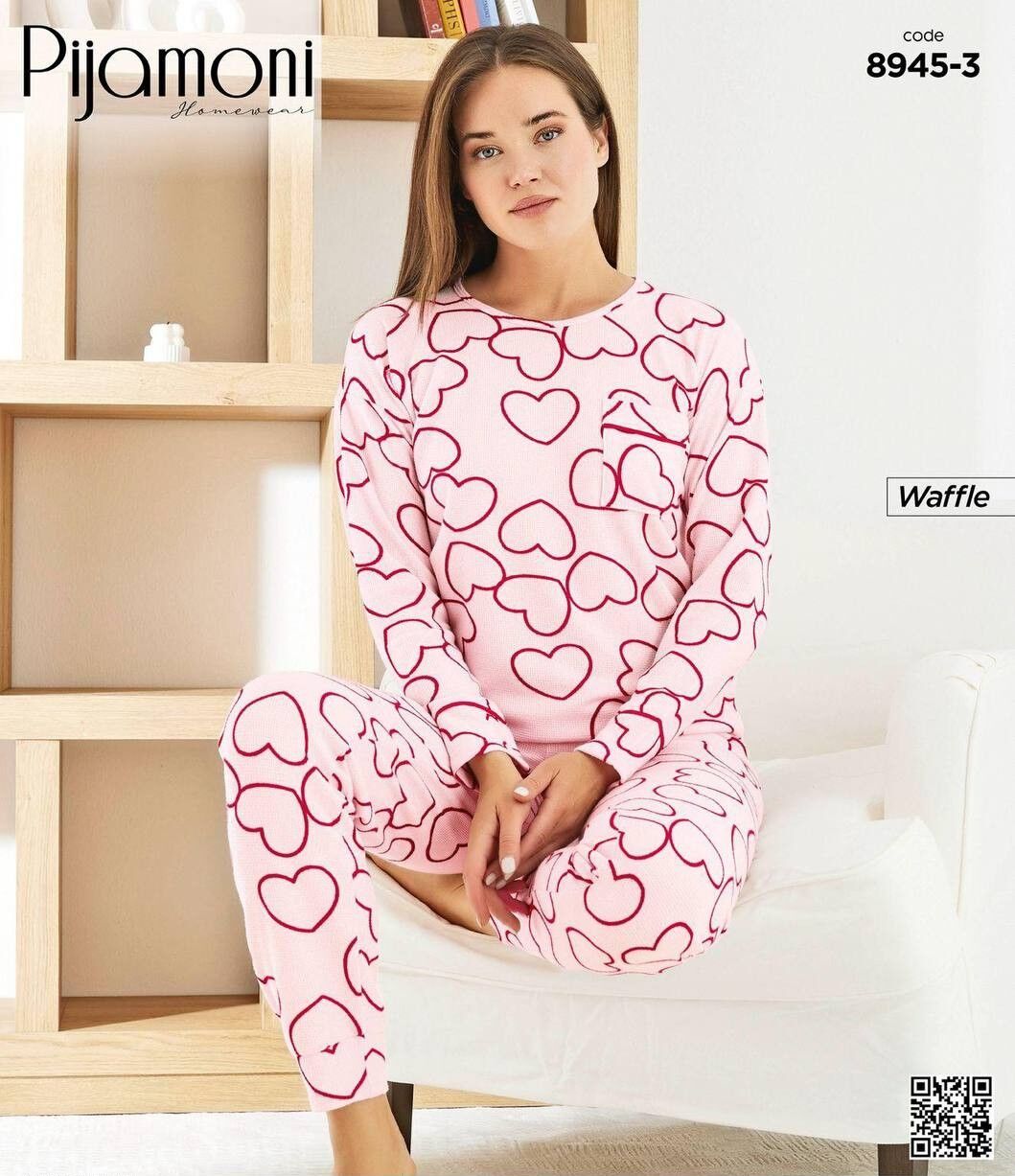 PİJAMONİ 8945-3 BAYAN WAFFLE PİJAMA TAKIM