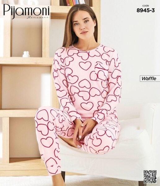 PİJAMONİ 8945-3 BAYAN WAFFLE PİJAMA TAKIM