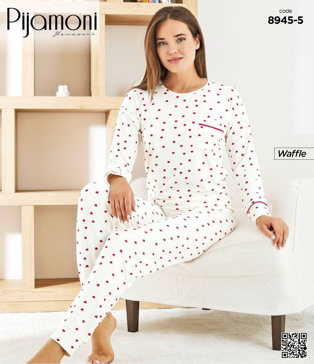PİJAMONİ 8945-5 BAYAN WAFFLE PİJAMA TAKIM