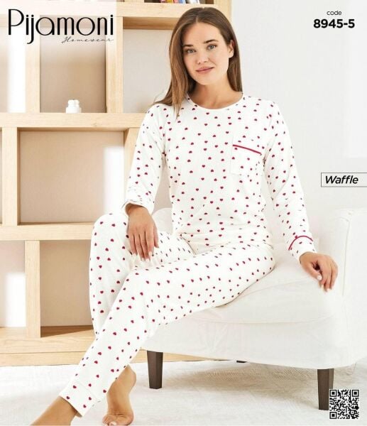 PİJAMONİ 8945-5 BAYAN WAFFLE PİJAMA TAKIM