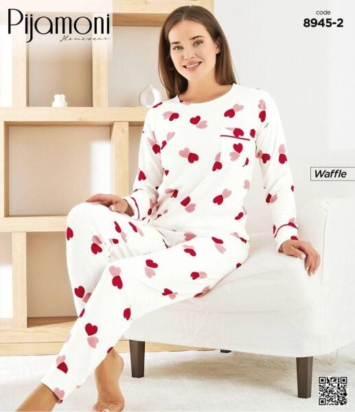 PİJAMONİ 8945-2 BAYAN WAFFLE PİJAMA TAKIM