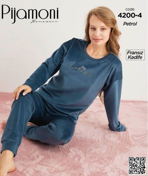 PİJAMONİ 4200-4 YENİ FRANSIZ KADİFE PİJAMA TAKIM
