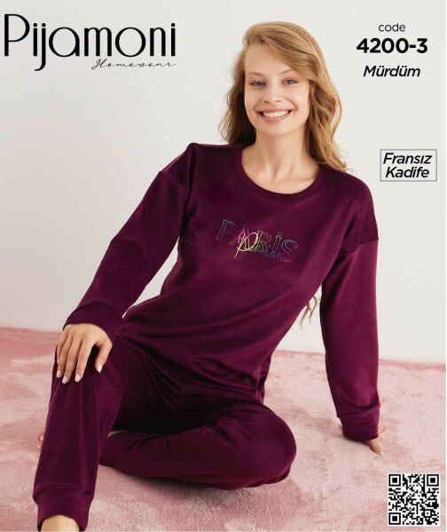 PİJAMONİ 4200-3 YENİ FRANSIZ KADİFE PİJAMA TAKIM