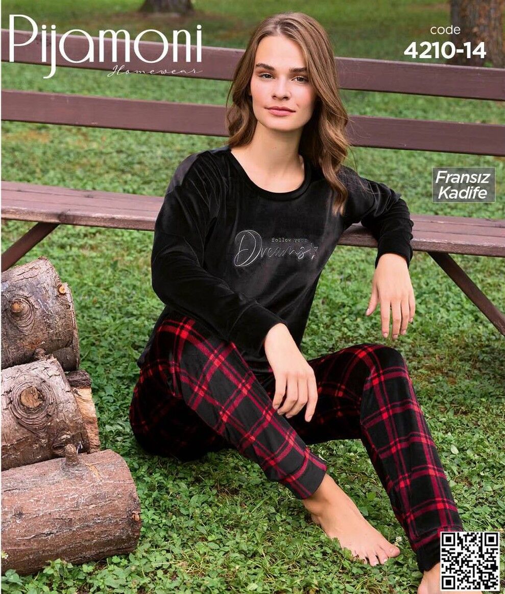 PİJAMONİ 4210-14 YENİ FRANSIZ KADİFE PİJAMA TAKIM