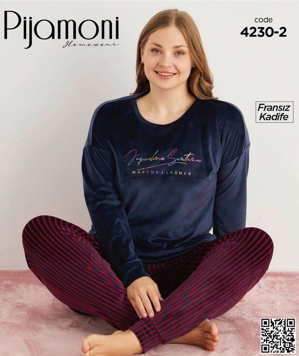 PİJAMONİ 4230-2 YENİ FRANSIZ BTTL KADİFE PİJAMA TK
