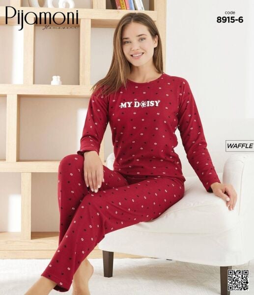 PİJAMONİ 8915-6 BAYAN WAFFLE PİJAMA TAKIM