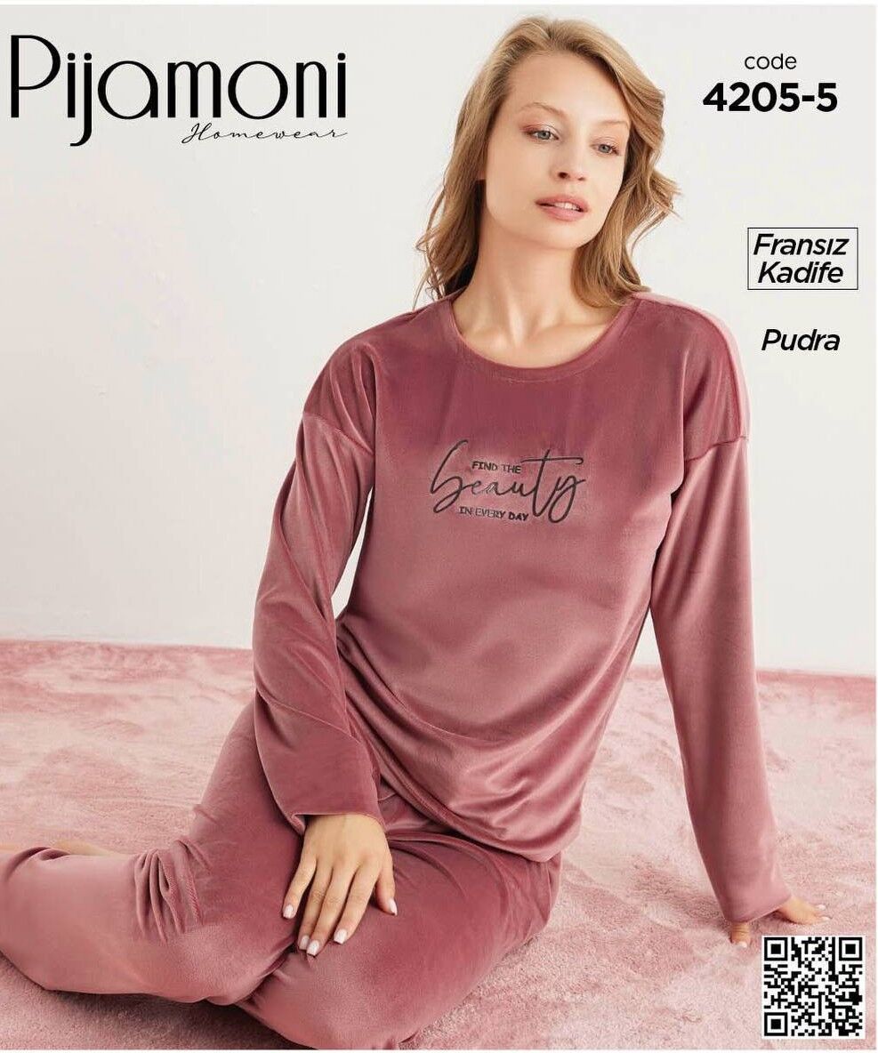 PİJAMONİ 4205-5 FRANSIZ KADİFE PİJAMA TAKIM