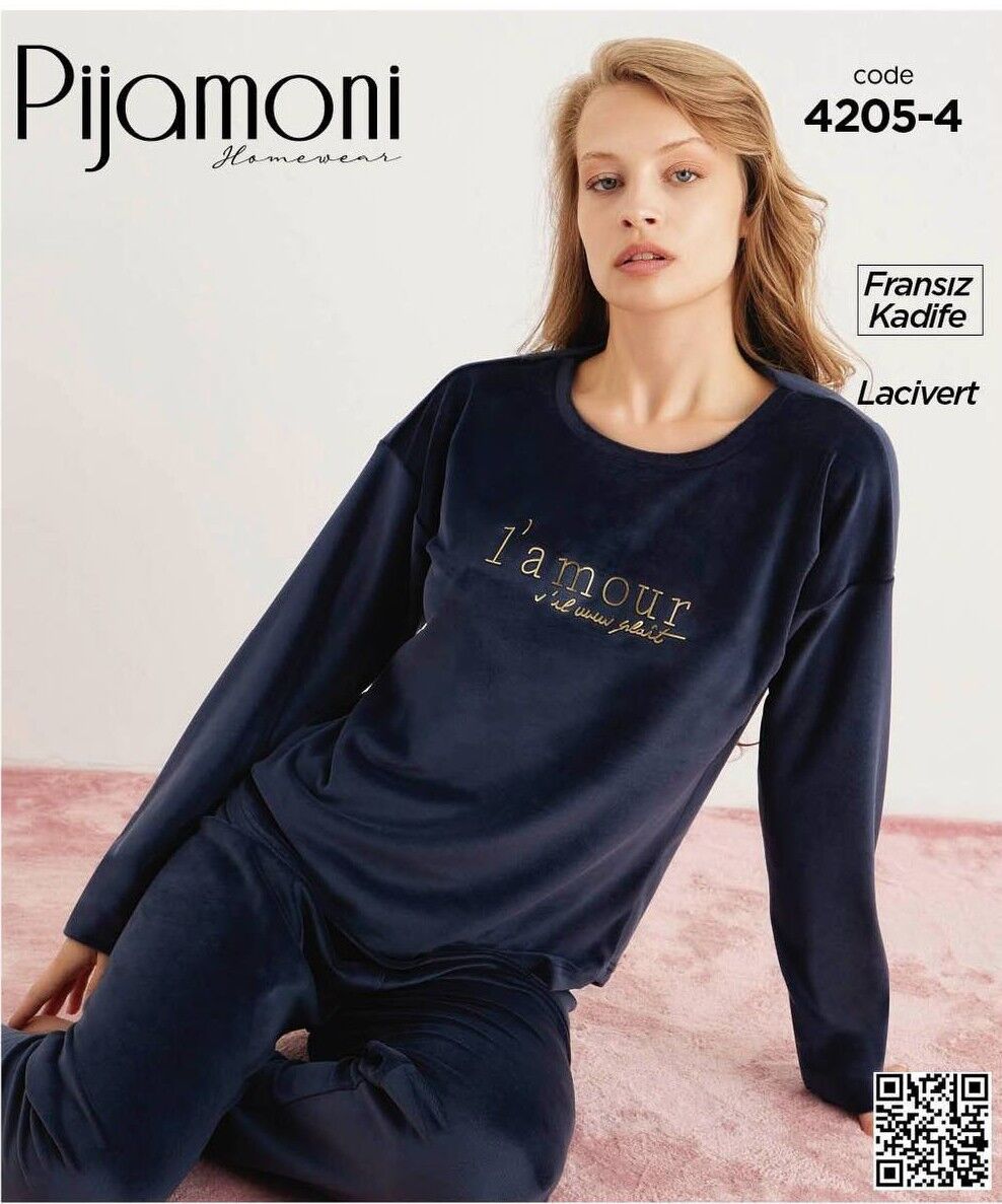 PİJAMONİ 4205-4 FRANSIZ KADİFE PİJAMA TAKIM