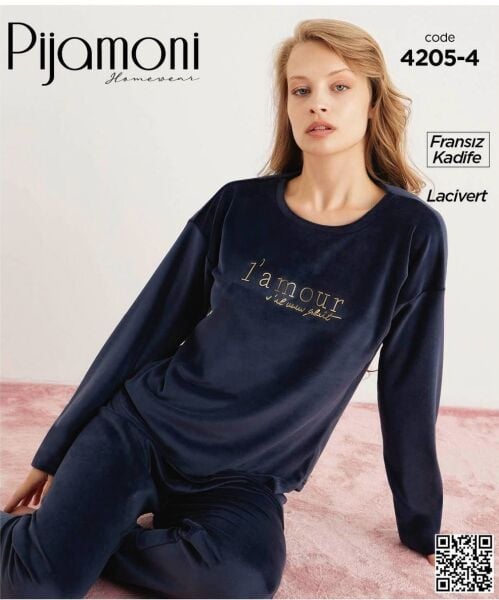 PİJAMONİ 4205-4 FRANSIZ KADİFE PİJAMA TAKIM