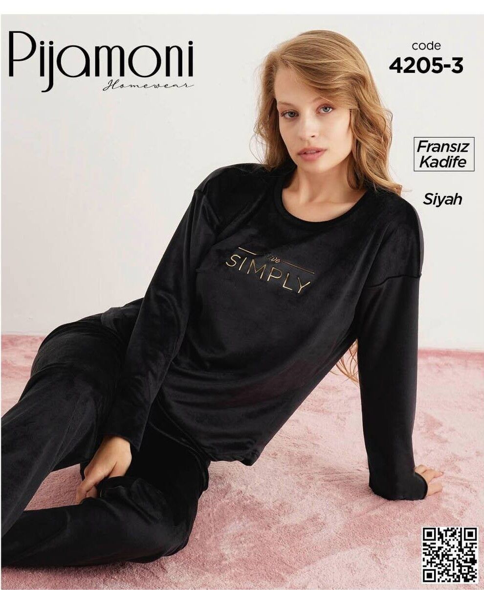 PİJAMONİ 4205-3 FRANSIZ KADİFE PİJAMA TAKIM