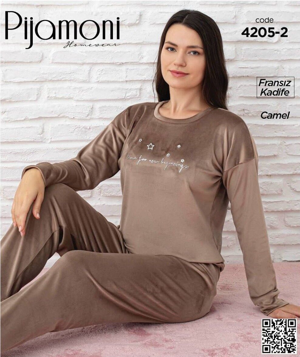 PİJAMONİ 4205-2 FRANSIZ KADİFE PİJAMA TAKIM