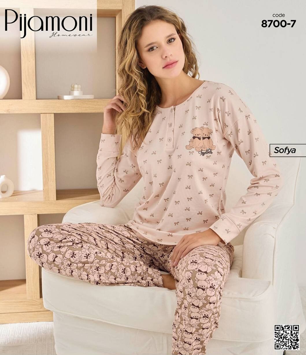 PİJAMONİ 8700-7 YENİ BAYAN SOFYA PİJAMA TAKIMI