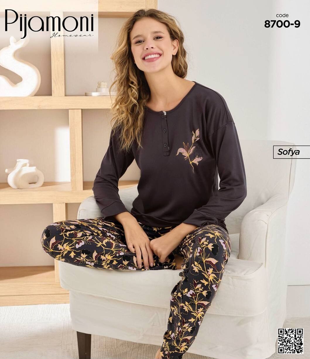 PİJAMONİ 8700-9 YENİ BAYAN SOFYA PİJAMA TAKIMI