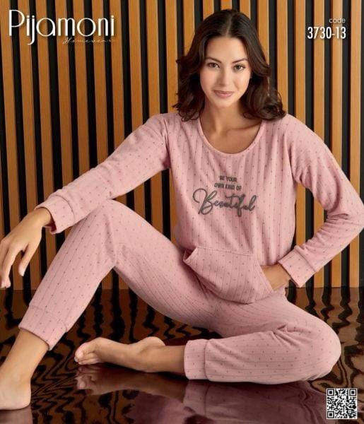 PİJAMONİ 3730-13 FİTİLLİ POLAR KANGURU CEPLİ TAKIM