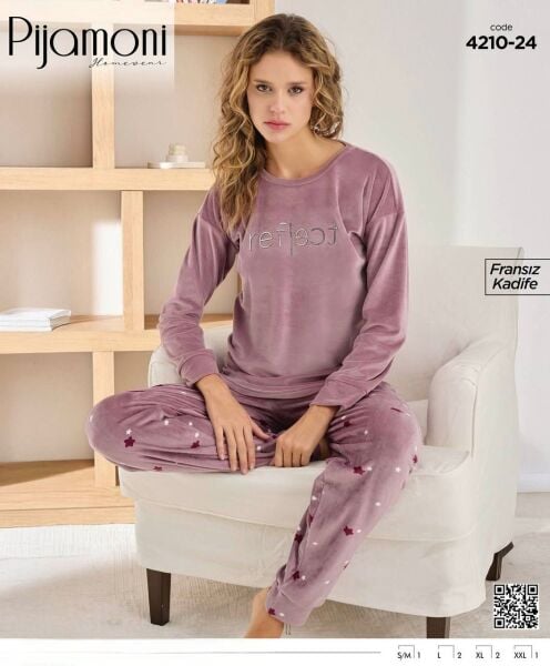 PİJAMONİ 4210-24 YENİ FRANSIZ KADİFE PİJAMA TAKIM