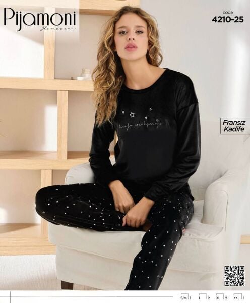 PİJAMONİ 4210-25 YENİ FRANSIZ KADİFE PİJAMA TAKIM
