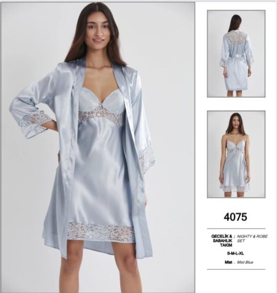 PİERRE CARDİN 4075 SATEN GECELİK SABAHLIK TAKIM