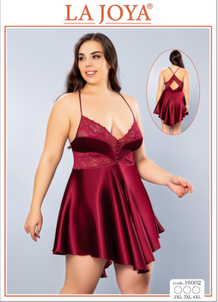 LAJOYA 16002 BAYAN KISA SATEN GECELİK 2XL-3XL-4XL