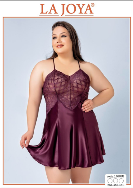 LAJOYA 16008 BAYAN KISA SATEN GECELİK 2XL-3XL-4XL