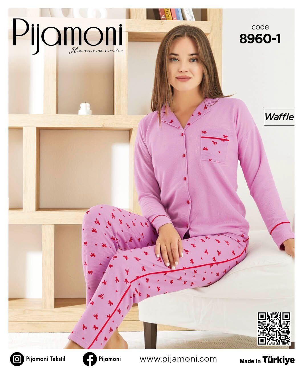 PİJAMONİ 8960-1 BAYAN WAFFLE PİJAMA TAKIM