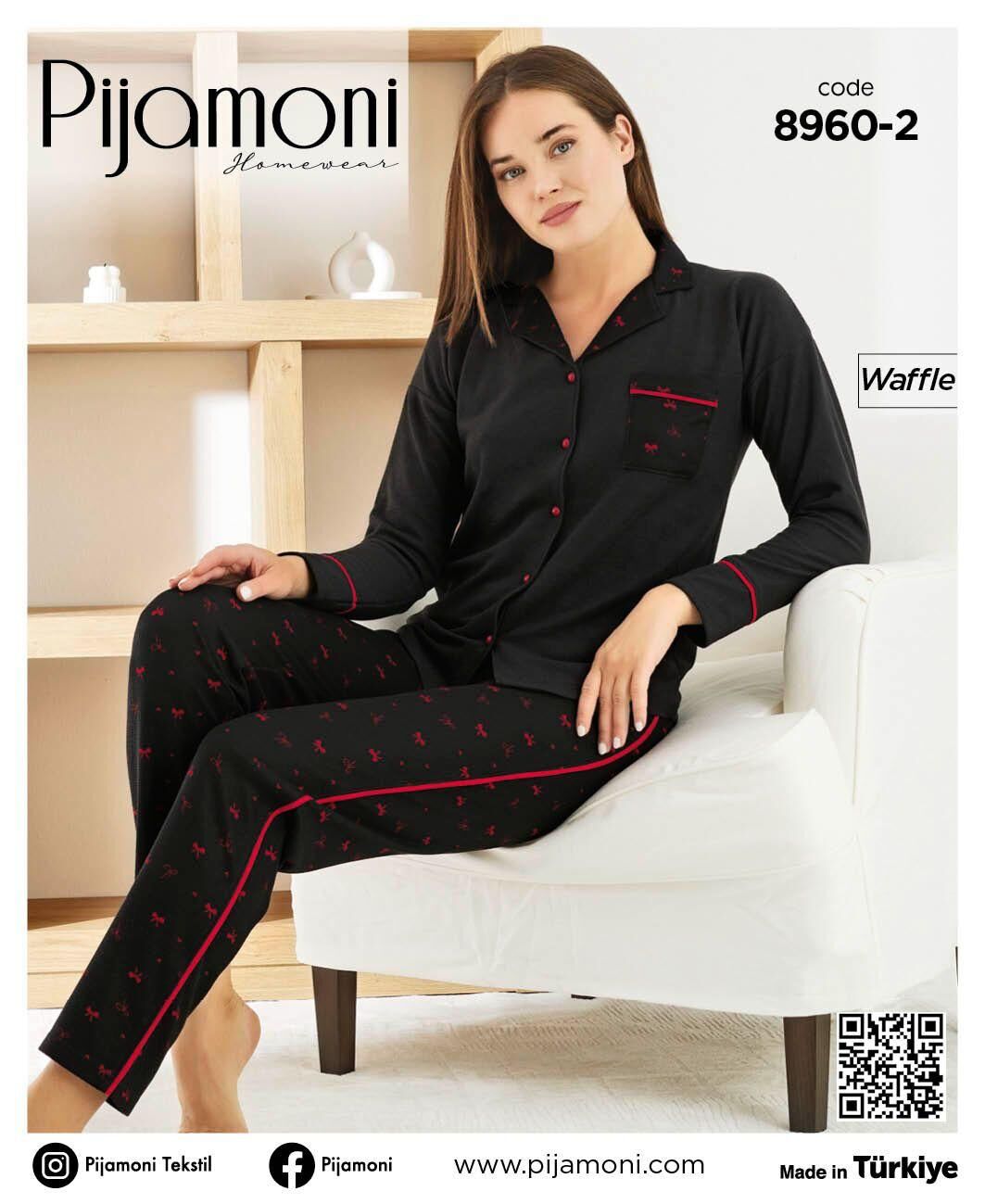 PİJAMONİ 8960-2 BAYAN WAFFLE PİJAMA TAKIM