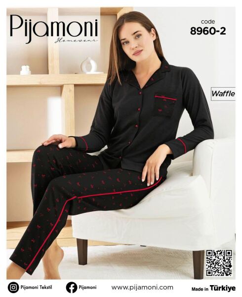 PİJAMONİ 8960-2 BAYAN WAFFLE PİJAMA TAKIM